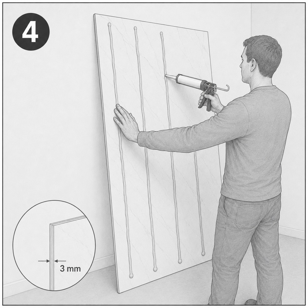 Schritt 4 PVC-Wandpaneele Montage: Montagekleber auf PVC-Paneel auftragen