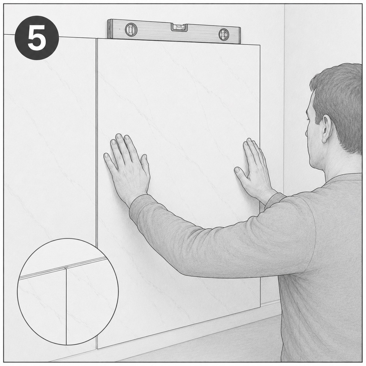 Schritt 5 PVC-Wandpaneele Montage: Paneel ausrichten und an die Wand drücken
