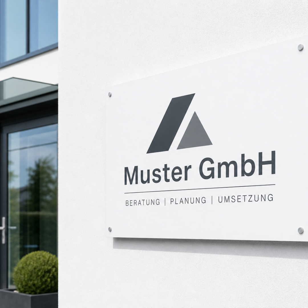Aluverbund-Werbeschild an Fassade montiert — Firmenschild selber machen