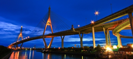 Bhumibol Bridge in Thailand, also known as the Industrial Ring Road Bridge, in Thailand  The bridge crosses the Chao Phraya River twice