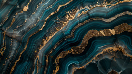 Blue and gold mineral texture background with liquid paint effect, abstract design pattern.