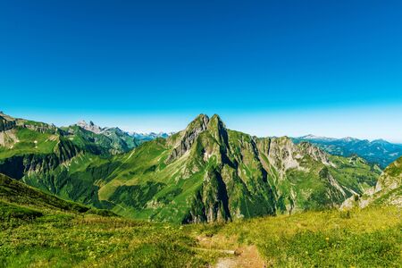 Höfats Mountain in the Allgäu Alps near Oberstdorf, Germany. With its very steep faces it is the most striking of the Allgau grass mountains (Grasberge) and is unique in the Eastern Alps