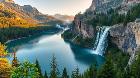 Beautiful Waterfall in the Canadian Rockies, Alberta, Canada.