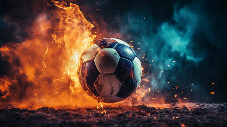 Soccer ball in fire background image