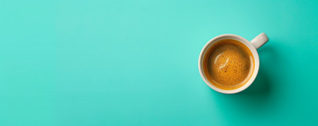 Mockup. Hot coffee on a light turquoise background, offering a refreshing and vibrant backdrop for your creative projects.