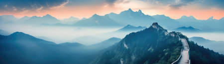 Great wall on mountain.