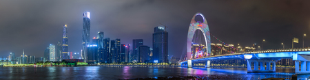 Liede Bridge and the night view of the Pearl River New Town